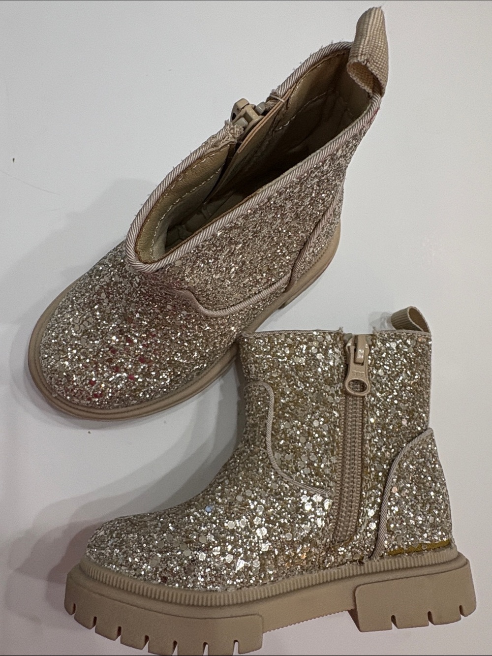 Cat & Jack Glitter Zip Kids Boots - Gold Size 6 NEW